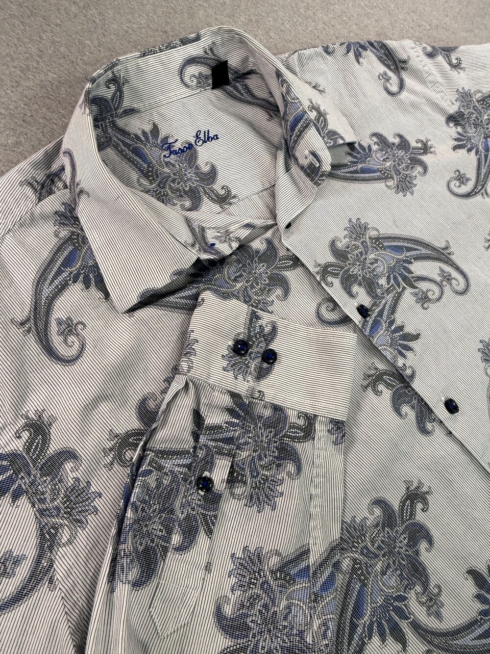 Tasso Elba Blue/White Pinstripe Paisley Button-Up Shirt - Size 2XL